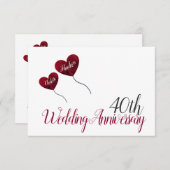 Cartons Réponse 40e anniversaire du mariage de Ruby Ballons de coe (Devant / Derrière)