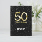 Cartons Réponse 50e anniversaire, Elegant Black Gold Glam (Debout devant)