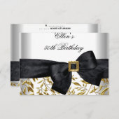 Cartons Réponse 50e fête d'anniversaire Bijou d'or blanc Bow noir (Devant / Derrière)