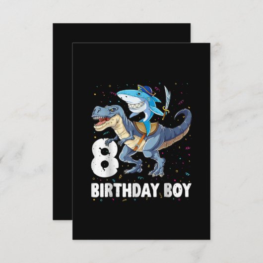 Cartons Réponse 8 ans, 8e anniversaire Garçon requin Dinosaure Pri (Devant / Derrière)