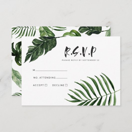 Cartons Réponse Abstrait tropical moderne peint mariage r.s.v.p (Devant / Derrière)