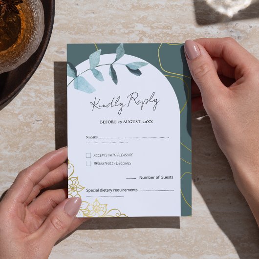 Cartons Réponse Accents minimaux Chic Eucalyptus Verdure & Or