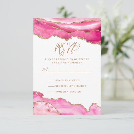 Cartons Réponse Agate de Parties scintillant en or rose bat mitzva (Debout devant)