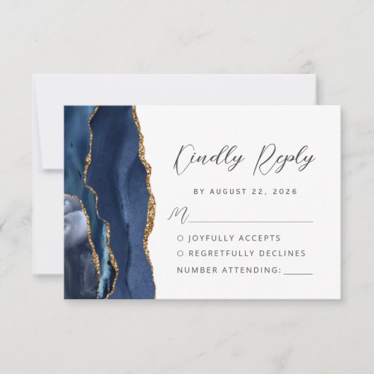 Cartons Réponse Agate Marine Blue Gold Mariage de script moderne (Devant)