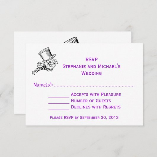 Cartons Réponse Alice au Pays des Merveilles Chapelier Fou Mariage (Devant / Derrière)