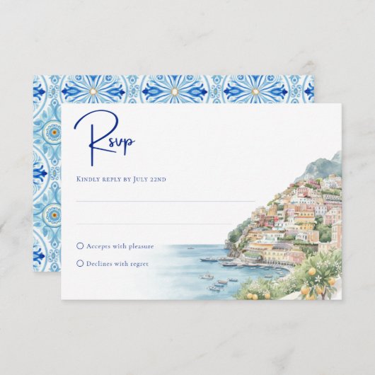 Cartons Réponse Amalfi Coast Amore | Watercolor Seaside Wedding (Devant / Derrière)