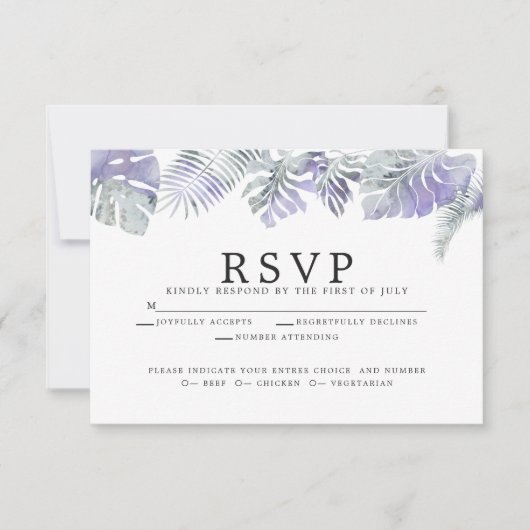 Cartons Réponse Améthyste Plum Aquarelle Feuilles tropicaux (Devant)