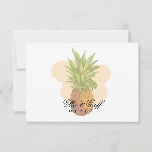 Cartons Réponse Ananas tropical | Mariage d'aquarelle île (Dos)
