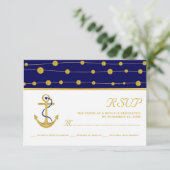Cartons Réponse Ancrage or & perles marine bleu marine mariage nau (Debout devant)