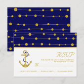 Cartons Réponse Ancrage or & perles marine bleu marine mariage nau (Devant / Derrière)