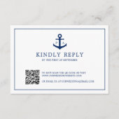 Cartons Réponse Ancre bleu marine Monogramme QR Code Mariage nauti (Devant)