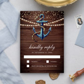 Cartons Réponse Ancre bleue Rustic Wood Marine Mariage nautique