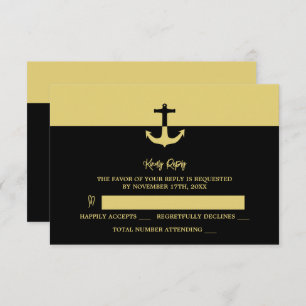 Cartons Réponse Ancre nautique - Black Gold - Mariage plage