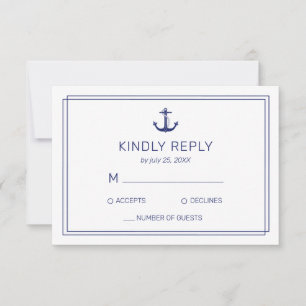 Cartons Réponse Ancre nautique Marine et Mariage minimaliste blanc