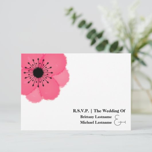 Cartons Réponse Anémone rose chaud Mariage moderne R.S.V.P. (Debout devant)