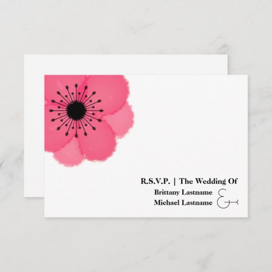 Cartons Réponse Anémone rose chaud Mariage moderne R.S.V.P. (Devant / Derrière)