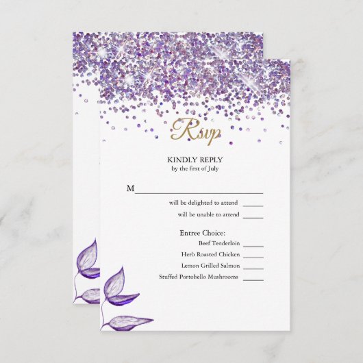 Cartons Réponse Anglais - Español Purple Parties scintillant Purpu (Devant / Derrière)