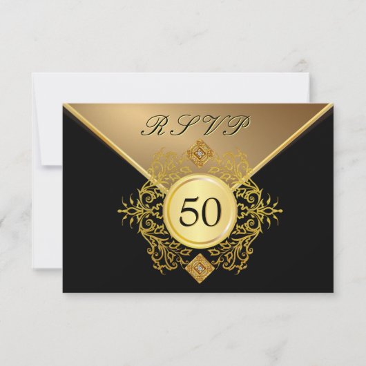 Cartons Réponse Anniversaire Formal Gold Black 50e Anniversaire RS (Devant)