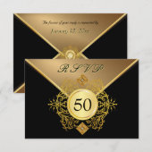 Cartons Réponse Anniversaire Formal Gold Black 50e Anniversaire RS (Devant / Derrière)