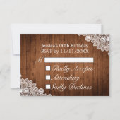 Cartons Réponse Anniversaire Rustique Bois et dentelle blanche (Dos)
