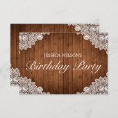 Cartons Réponse Anniversaire Rustique Bois et dentelle blanche (Devant / Derrière)