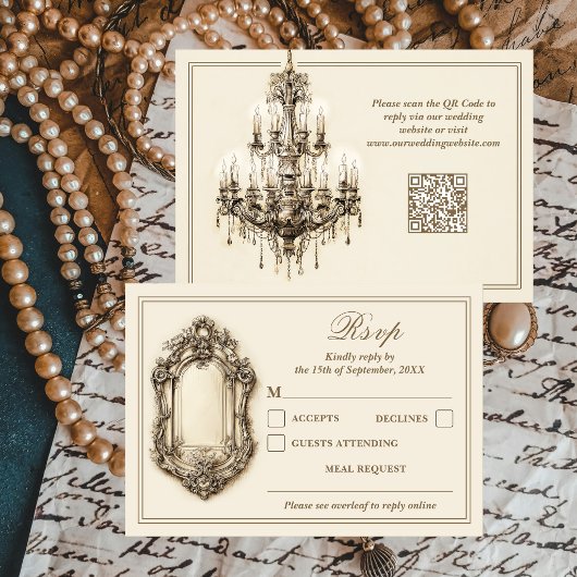 Cartons Réponse Antique Gilded Age Ivory Timeless QR Code Wedding