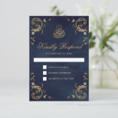 Cartons Réponse Antique Gold Frame Marine Bleu Mariage islamique (Debout devant)