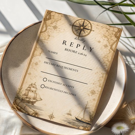 Cartons Réponse Antique Nautical Map Wedding