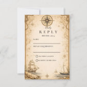 Cartons Réponse Antique Nautical Map Wedding (Devant)