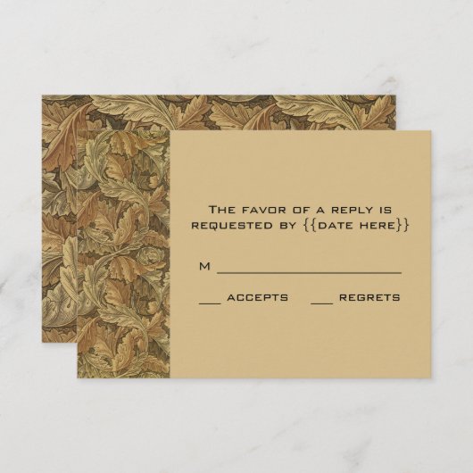 Cartons Réponse Antique Victorian Chaud automne Feuilles Mariage (Devant / Derrière)