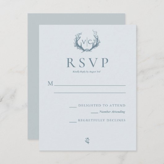 Cartons Réponse Antlers rustiques avec couronne fleurie | Mariage (Devant / Derrière)