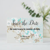 CARTONS RÉPONSE AQUA BLANC CHERRY BLOSSOM ENREGISTRER LA DATE (Debout devant)