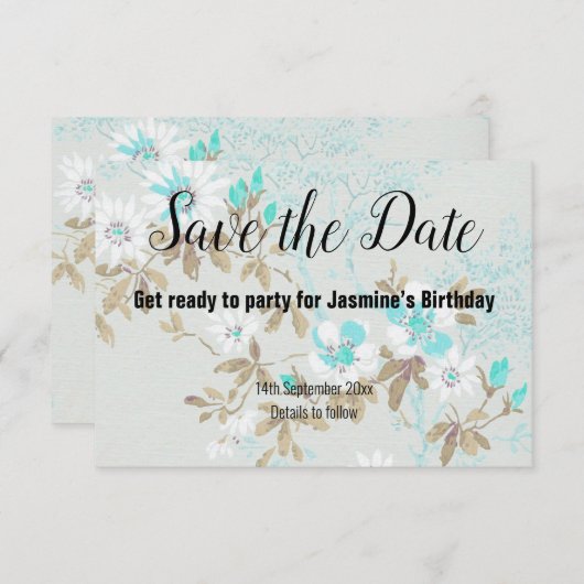 CARTONS RÉPONSE AQUA BLANC CHERRY BLOSSOM ENREGISTRER LA DATE (Devant / Derrière)