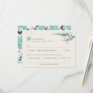 Cartons Réponse Aqua Cherry Blossoms Sakura Swirls Mariage asiatiq