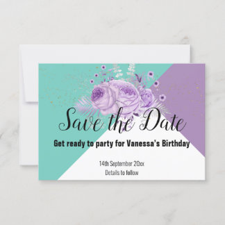 CARTONS RÉPONSE AQUA GREEN PURPLE LILAC FLORAL SAUVER LA DATE