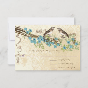 Cartons Réponse Aqua & Navy Cerry Blossom Vintages Mariages d'oise