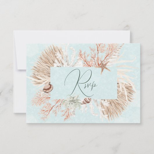 Cartons Réponse Aqua Ocean Shells QR Code Mariage (Devant)