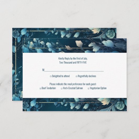 Cartons Réponse Aquamarine foncée et Mariage Floral bleu Turquoise (Devant / Derrière)