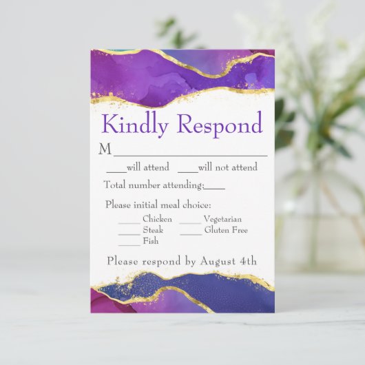 Cartons Réponse Aquarelle Abstraite Encre Fuchsia Rose violet or (Debout devant)