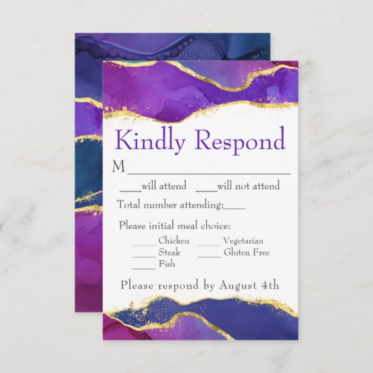 Cartons Réponse Aquarelle Abstraite Encre Fuchsia Rose violet or (Devant / Derrière)