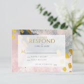 Cartons Réponse Aquarelle Abstraite Faux Gold Blush Rose Grey (Debout devant)
