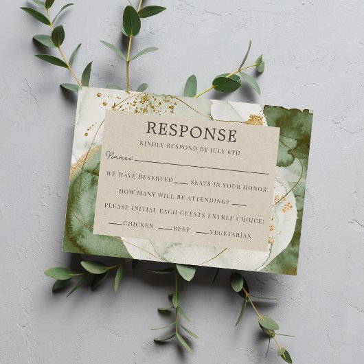 Cartons Réponse Aquarelle Abstraite Sage Green Gold Mariage