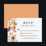 Cartons Réponse Aquarelle Automne Floral Mariage Pêche<br><div class="desc">La carte RSVP de mariage floral Elegant moderne comprend de belles fleurs d'automne sur un cadre géométrique doré. Roses orange,  roses pêche,  roses dorés,  roses roses roses,  succulents couleur prune,  verdure botanique aux roses blanches. Revenez.</div>