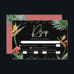 Cartons Réponse Aquarelle bat mitzvah Black Gold Tropical Palm<br><div class="desc">Soyez fier, réjouissez-vous et célébrez cette étape importante de votre Bat mitzvah préféré avec cette carte d'insertion RSVP sophistiquée et personnalisée pour votre événement! Élégant, étonnant, coloré, oiseaux d'aquarelle tropicale de fleurs de paradis, faux écriture manuscrite or, Star of David et points de parties scintillant, avec le type sans serif...</div>