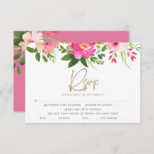 Cartons Réponse Aquarelle bat mitzvah rose Floral or Script (Devant / Derrière)