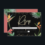 Cartons Réponse Aquarelle bat mitzvah Tropical Black Gold Palm<br><div class="desc">Soyez fier, réjouissez-vous et célébrez cette étape importante de votre Bat mitzvah préféré avec cette carte d'insertion RSVP sophistiquée et personnalisée pour votre événement! Élégant, étonnant, coloré, oiseaux d'aquarelle tropicale de fleurs de paradis, faux écriture manuscrite or, Star of David et points de parties scintillant, avec le type sans serif...</div>
