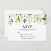 Cartons Réponse Aquarelle Blanc Floral Mariage Vert (Devant / Derrière)