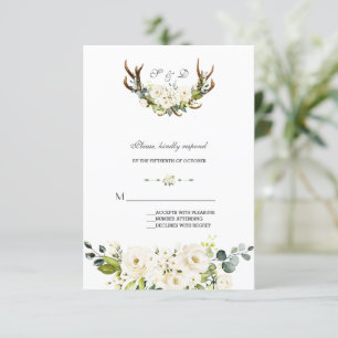 Cartons Réponse Aquarelle blanche Fleurs crème Mariage Antlers