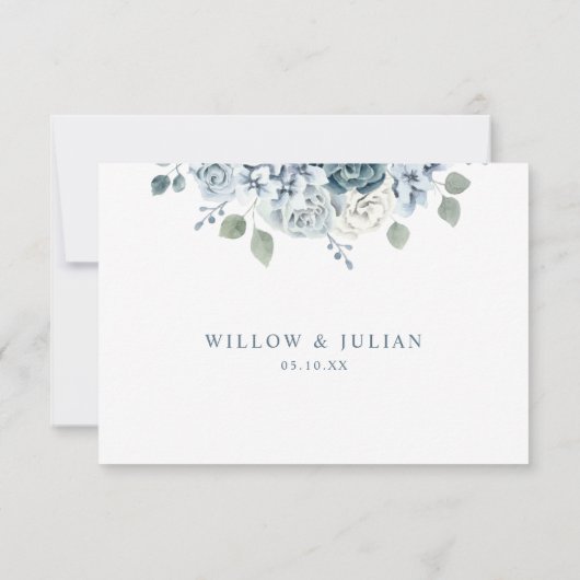 Cartons Réponse Aquarelle bleu-doré moderne Mariage floral (Dos)