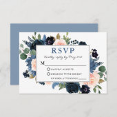 Cartons Réponse Aquarelle bleu Dusty et Mariage rose (Devant / Derrière)